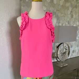 💕 New! Lilly Pulitzer Hot Pink Ruffle Shoulder Sleeveless Top